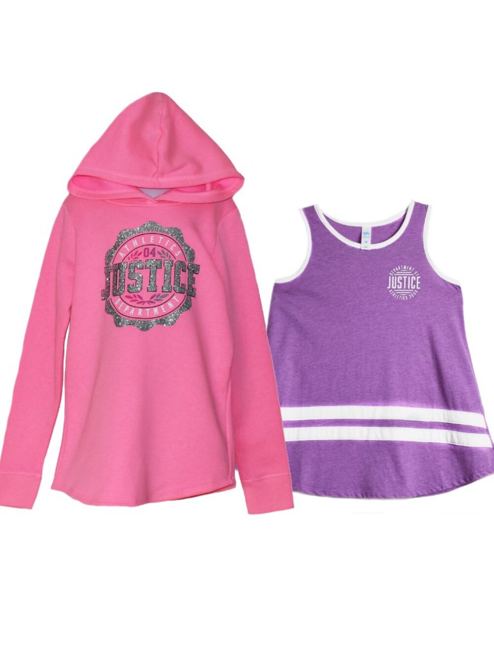 Justice Girls 2-Pc Set Pink Hoodie Sweatshirt Silver Logo Purple Tank Size 10 - Picture 3 of 7